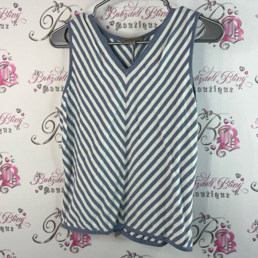 Pierre Cardin femme stripes striped Blue and White Women's Top Vneck luxe